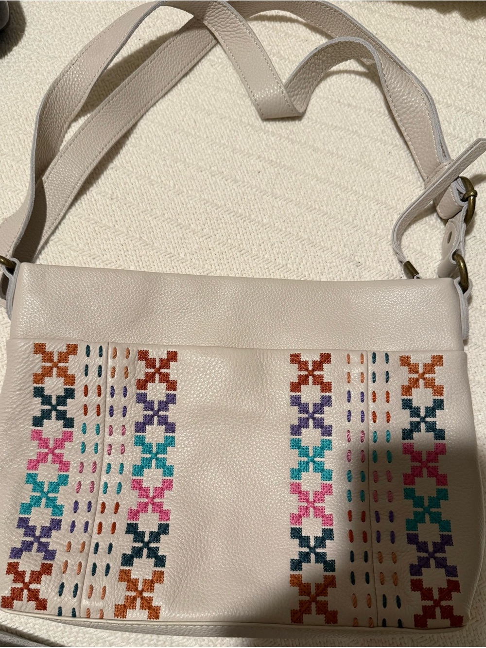 The Sak Cream Crossbody Bag with Colorful Embroidered Stripes